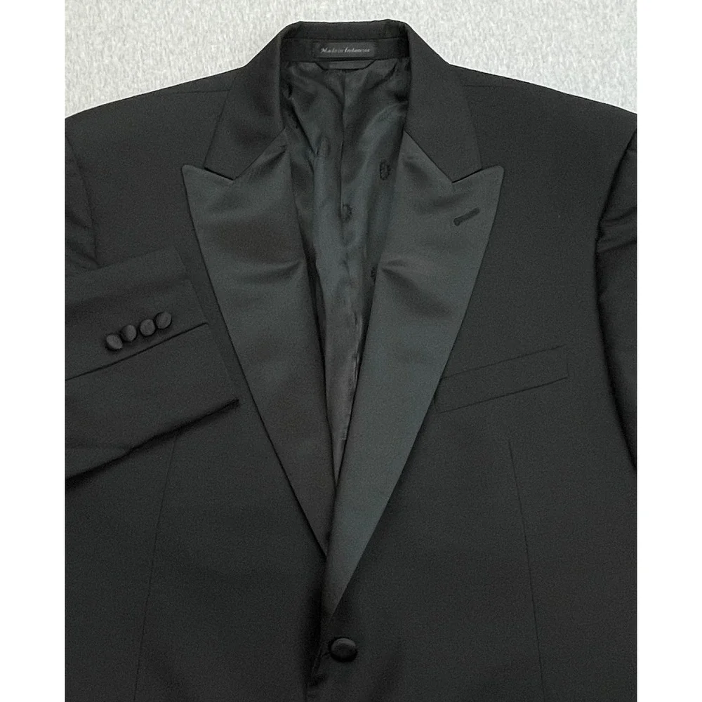 Lauren Ralph Lauren Tuxedo Jacket Mens 46R Black Wool Blend Satin Peak Lapel